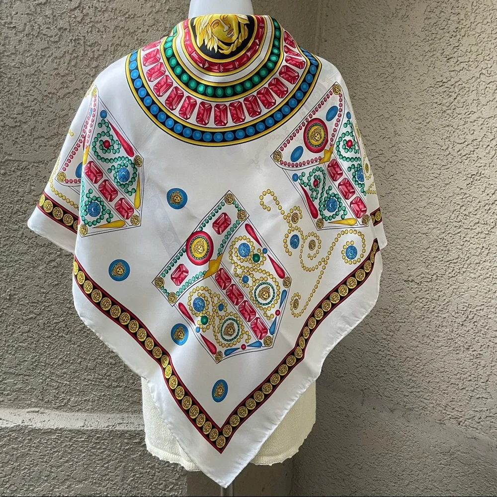 Vintage large multicolored Versace silk scarf